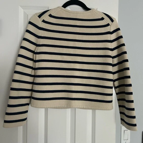 Theory Classic Cream and Blue Knit Cardigan - Picture 2 of 13